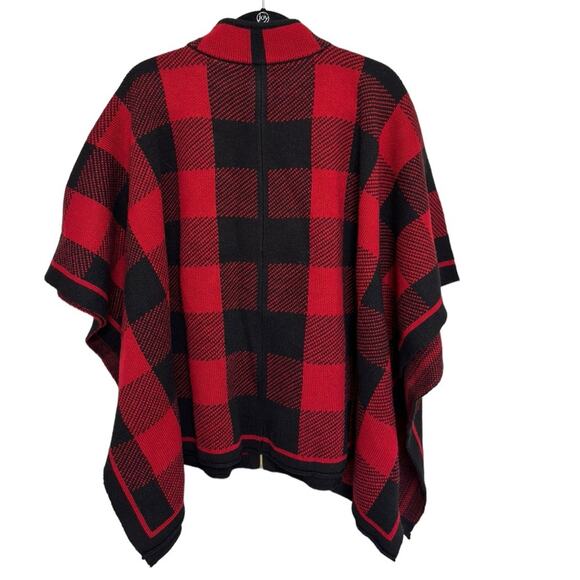 NWT Ann Klein Buffalo Check Full Zip Sweater Poncho - Size M - Picture 3 of 9